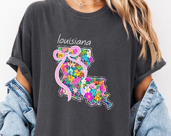 Louisiana Tee, Floral Louisiana Tee, Louisiana State Shirt, Louisiana Gift, Comfort Colors Tee, Louisiana Pride Shirt, Wildflower State Tee