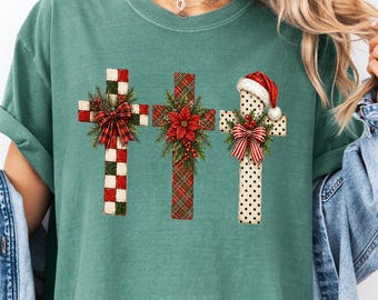 Christmas Cross Shirt, Religious Christmas T Shirt, Holiday Cross Tee, Christian Christmas Gift