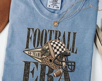 Football Era Shirt, Go Team Pennant Shirt, Camo Leopard Helmet Tee, Game Day Shirt, Comfort Colors Tee, Womens Football Shirt