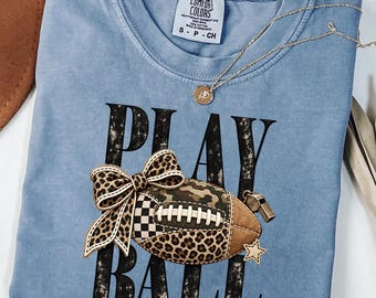 Play Ball Shirt, Football Shirt, Camo Leopard Football Tee, Game Day Shirt, Comfort Colors Tee, Womens Football Shirt, Fall Sports Tee