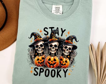 Stay Spooky Sweatshirt, Skeleton Witch Crewneck Comfort Colors, Halloween Skull Pumpkin Shirt, Funny Spooky Fall Top, Women Halloween Shirt