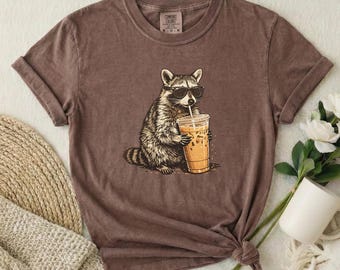 Raccoon Iced Coffee Shirt, Funny Raccoon Tee, Sunglasses Raccoon Shirt, Comfort Colors Tee, Coffee Lover Gift, Funny Animal Shirt