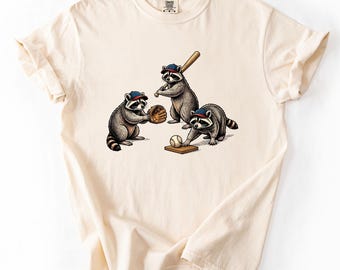 Raccoon Baseball Shirt, Funny Baseball Tee, Baseball Animal Shirt, Cute Raccoon Tee, Comfort Colors Tee, Baseball Fan Gift, Funny Sports Tee