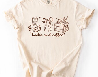 Books and Coffee Shirt, Book Lover T-Shirt, Bookworm Gift Tee, Reading Aesthetic Shirt, Cute Coffee Lover Tee, Cozy Reading Shirt