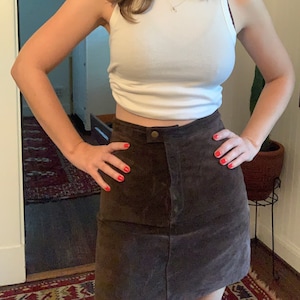 Vintage Suede Mini Skirt: Chocolate Brown Leather, Size 26