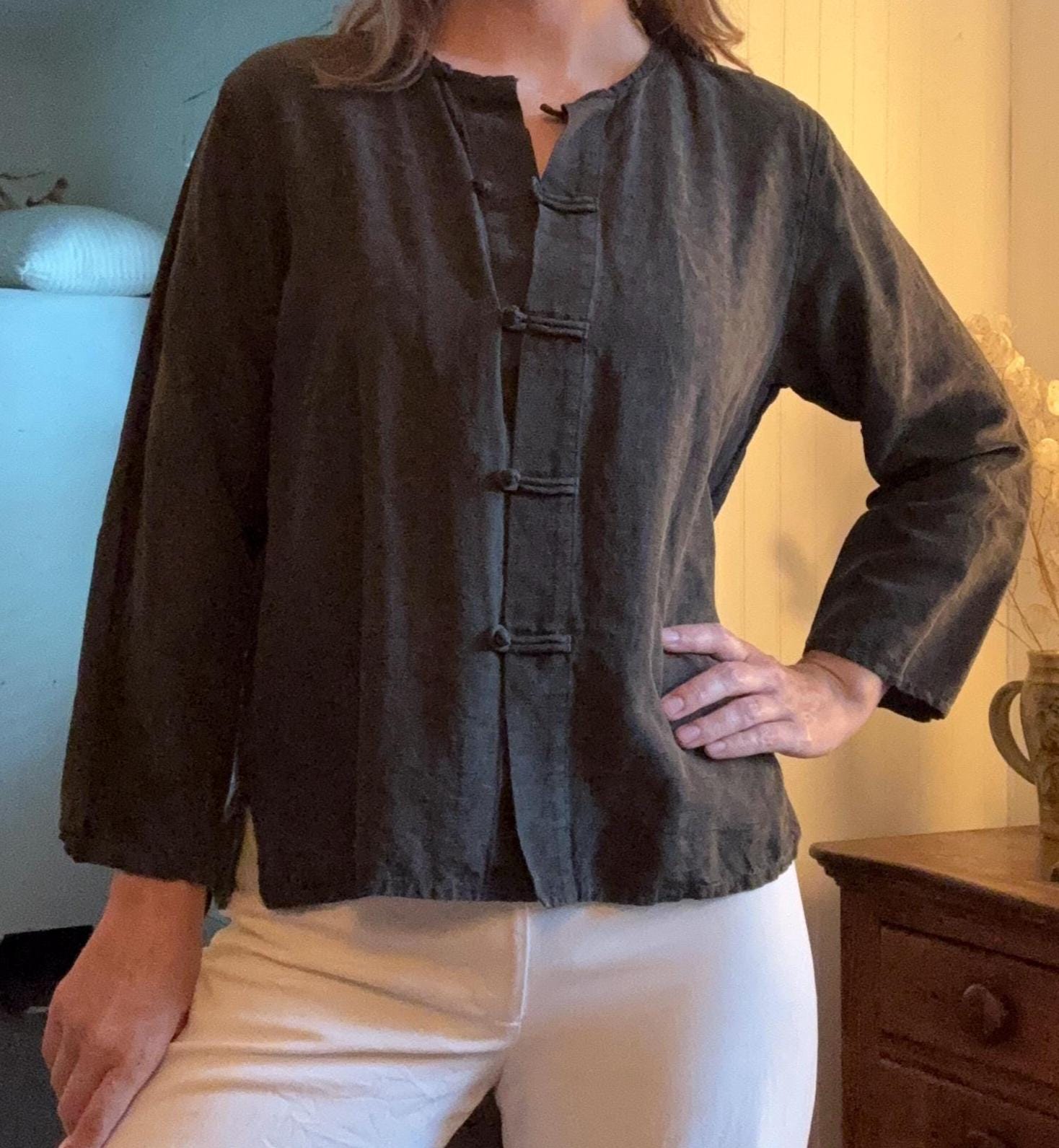 00s eileen fisher リネン　ショップコート　L ビンテージ 00s eileen fisher リネン ショップコート L ビンテージ