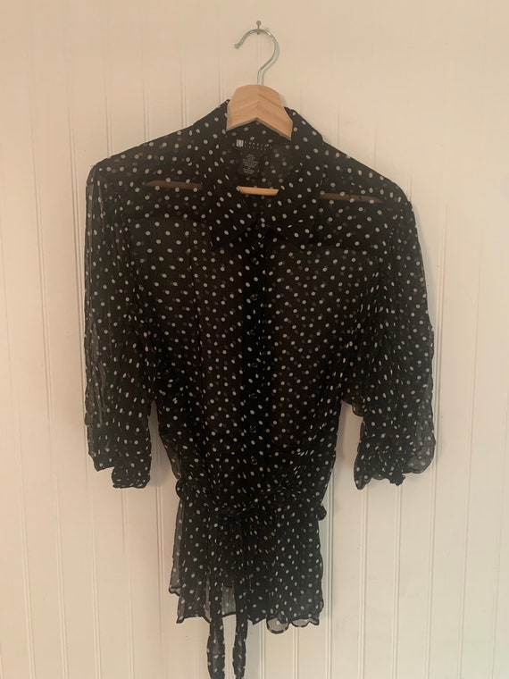 100% Silk Polka Dot Sheer Blouse - image 3