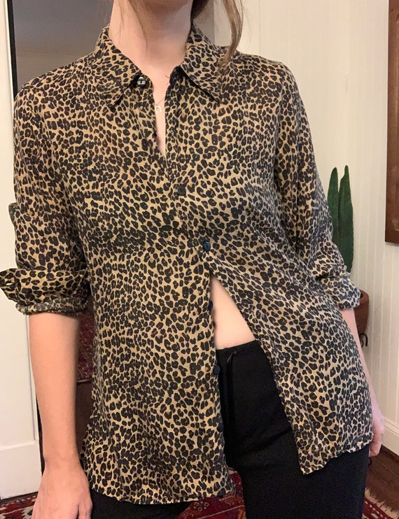 100% Silk Leopard Button Down