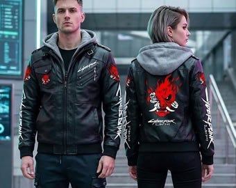 Cyberpunk 2077 Samurai Hooded Jacket | Unisex Faux Leather Gaming Cosplay Streetwear