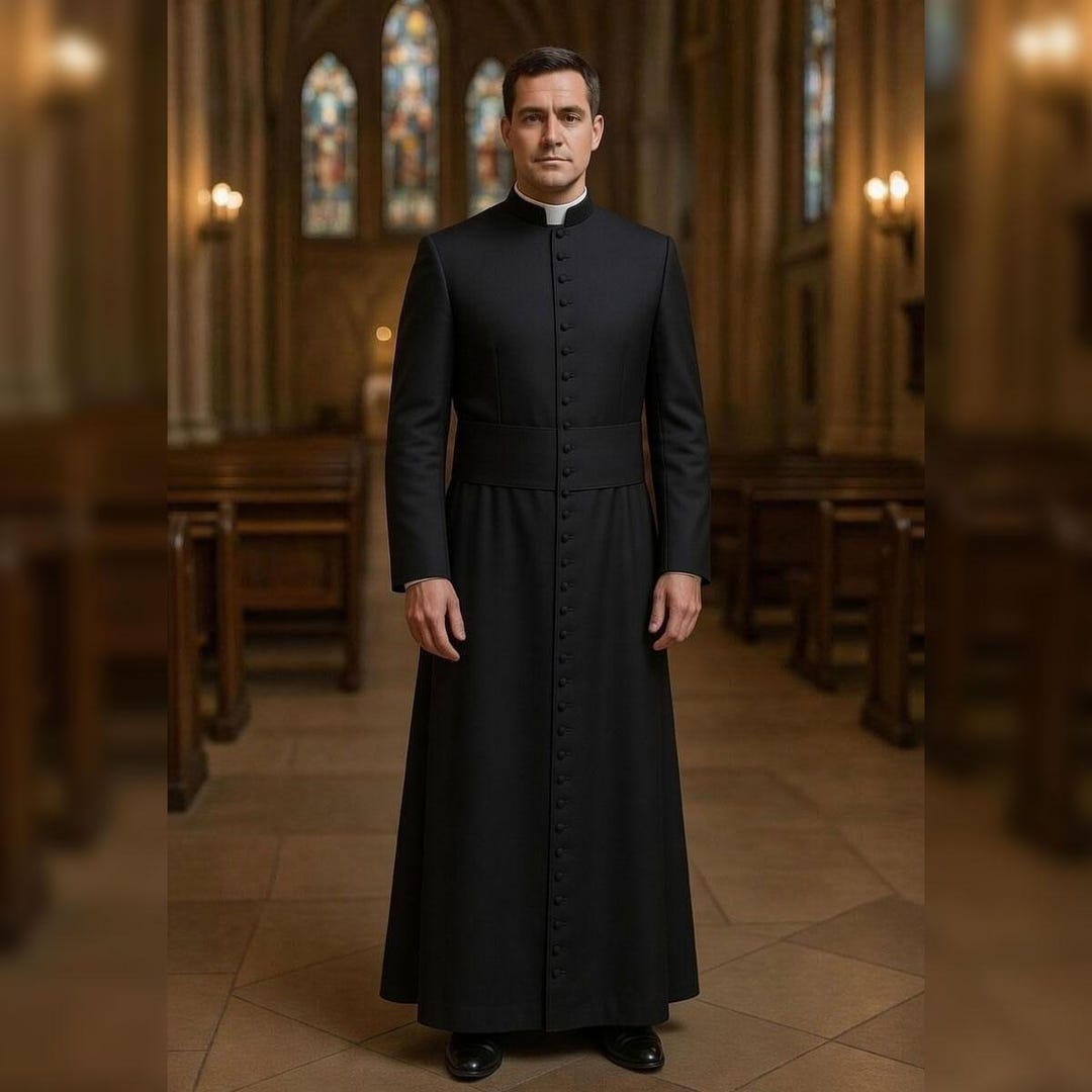 Biblical Priest Robe Costume for Men – Black Clergy Cassock – Church ...