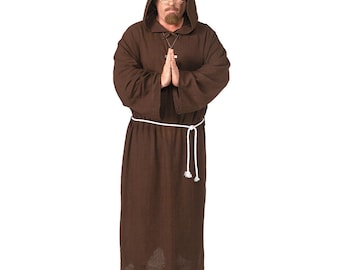 Disfraz de monje marrón con capucha, disfraz de fraile medieval para iglesia, disfraz de cosplay religioso.