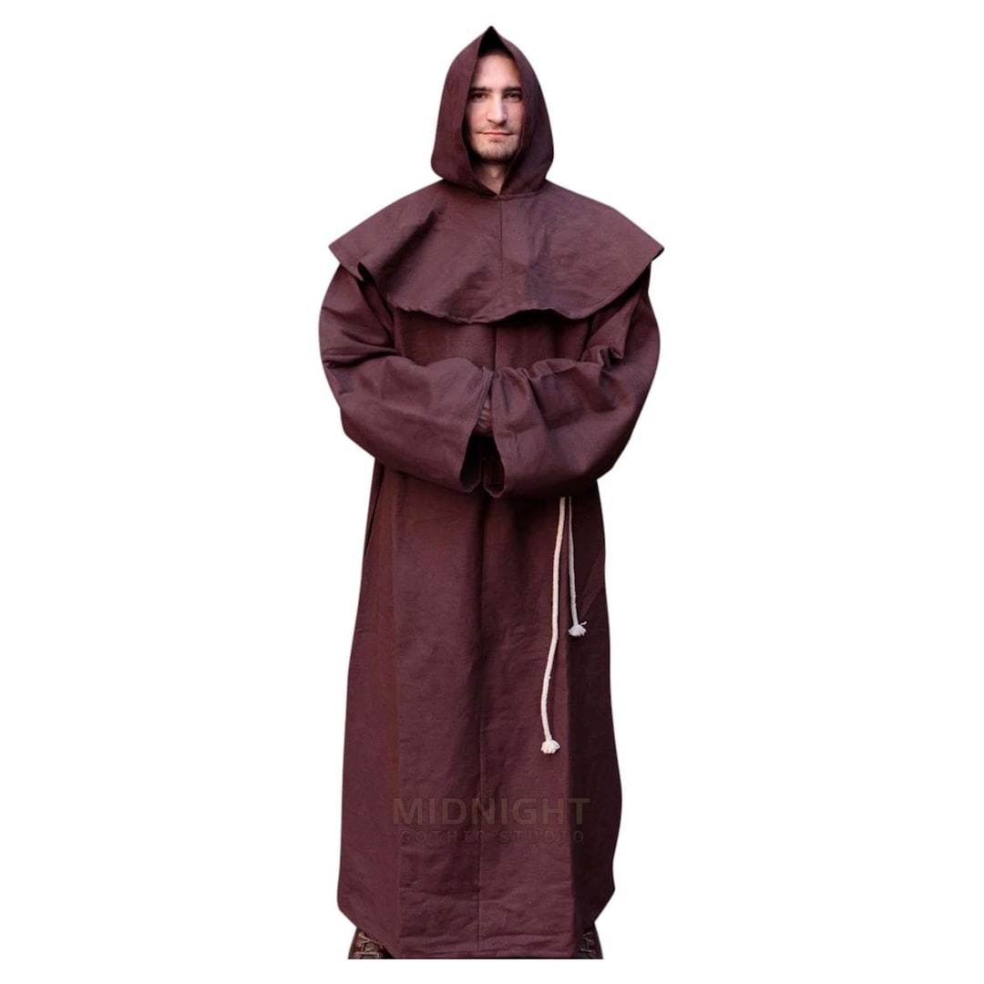 Medieval Franciscan Monk Habit - Brown Cotton Hooded Christian Robe ...