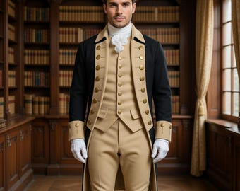 18th Century Revolutionary War Officer Wool Suit – Colonial Military Tailcoat, Vest, Pants Costume