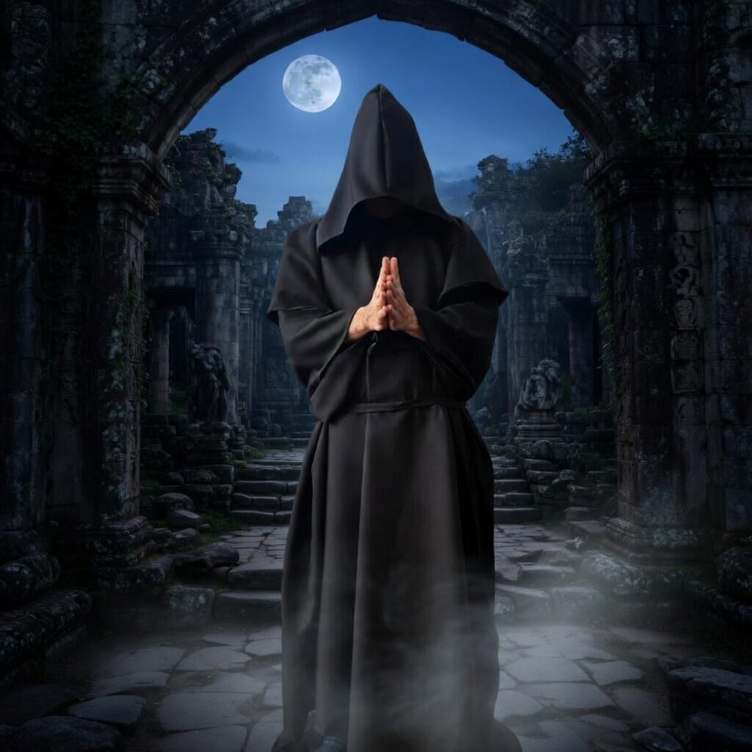 Black Cotton Hooded Monk Robe, Gothic Medieval Priest Costume, Dark ...