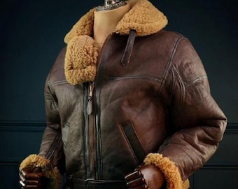Chaqueta bomber de piel de oveja para hombre – Abrigo de vuelo de aviador B3 de la RAF de la Segunda Guerra Mundial