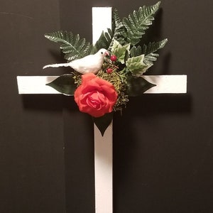 Cemetery Cross, Memorial Cross, Dove, Roadside Memorial, Funeral Flowers, Silk Flowers