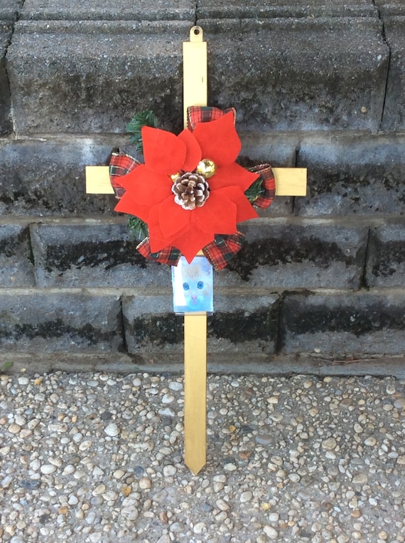 Christmas Cemetery Cross Memorial Cross Cemetery Cross with Flowers
