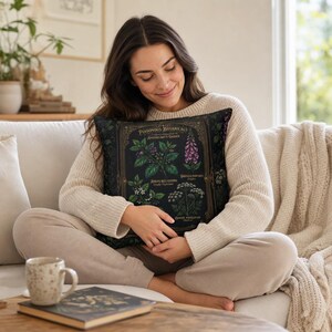 Venomous Botanica Spun Polyester Throw Pillow, Dark Victorian Apothecary Poison Garden Decor, Gothic Botanical Cushion image 2