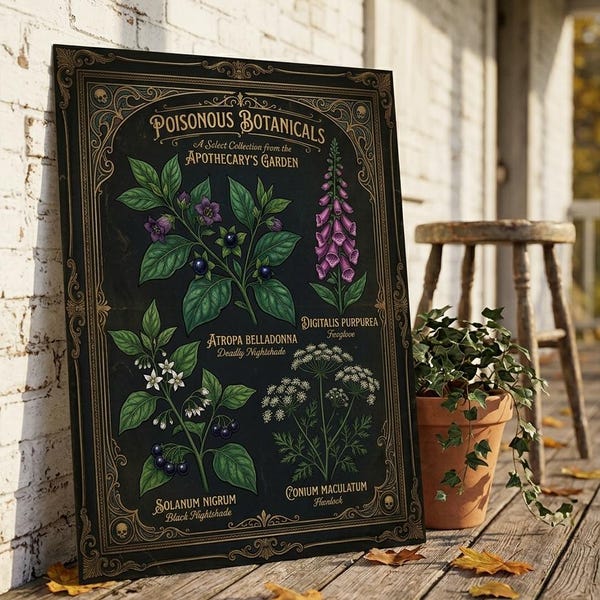 Venomous Botanica Dark Victorian Apothecary Botanical Print Poison Garden Art Nouveau Foxglove Nightshade Wall Art Gothic Home Decor Poster