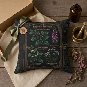 Venomous Botanica Spun Polyester Throw Pillow, Dark Victorian Apothecary Poison Garden Decor, Gothic Botanical Cushion image 5