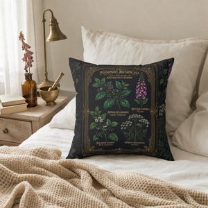 Venomous Botanica Spun Polyester Throw Pillow, Dark Victorian Apothecary Poison Garden Decor, Gothic Botanical Cushion image 3