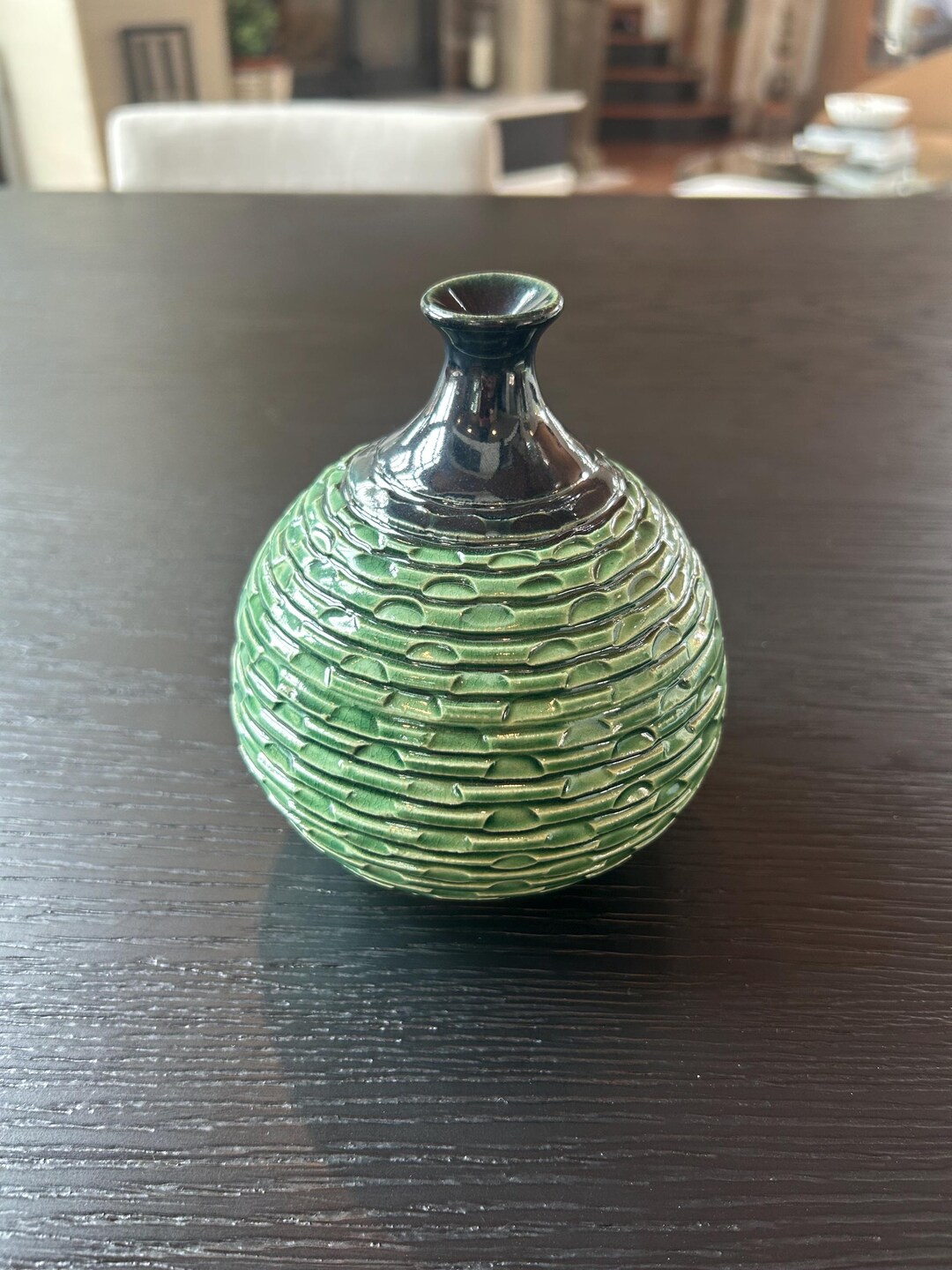 Signed Studio Art Pottery Bud Vase | Green Celadon Textured Glaze ...