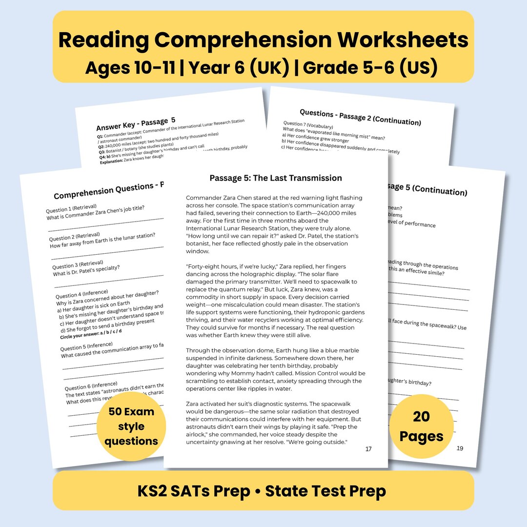 Grade 5-6 / Year 6 Reading Comprehension Worksheets | KS2 Sats (ages 10