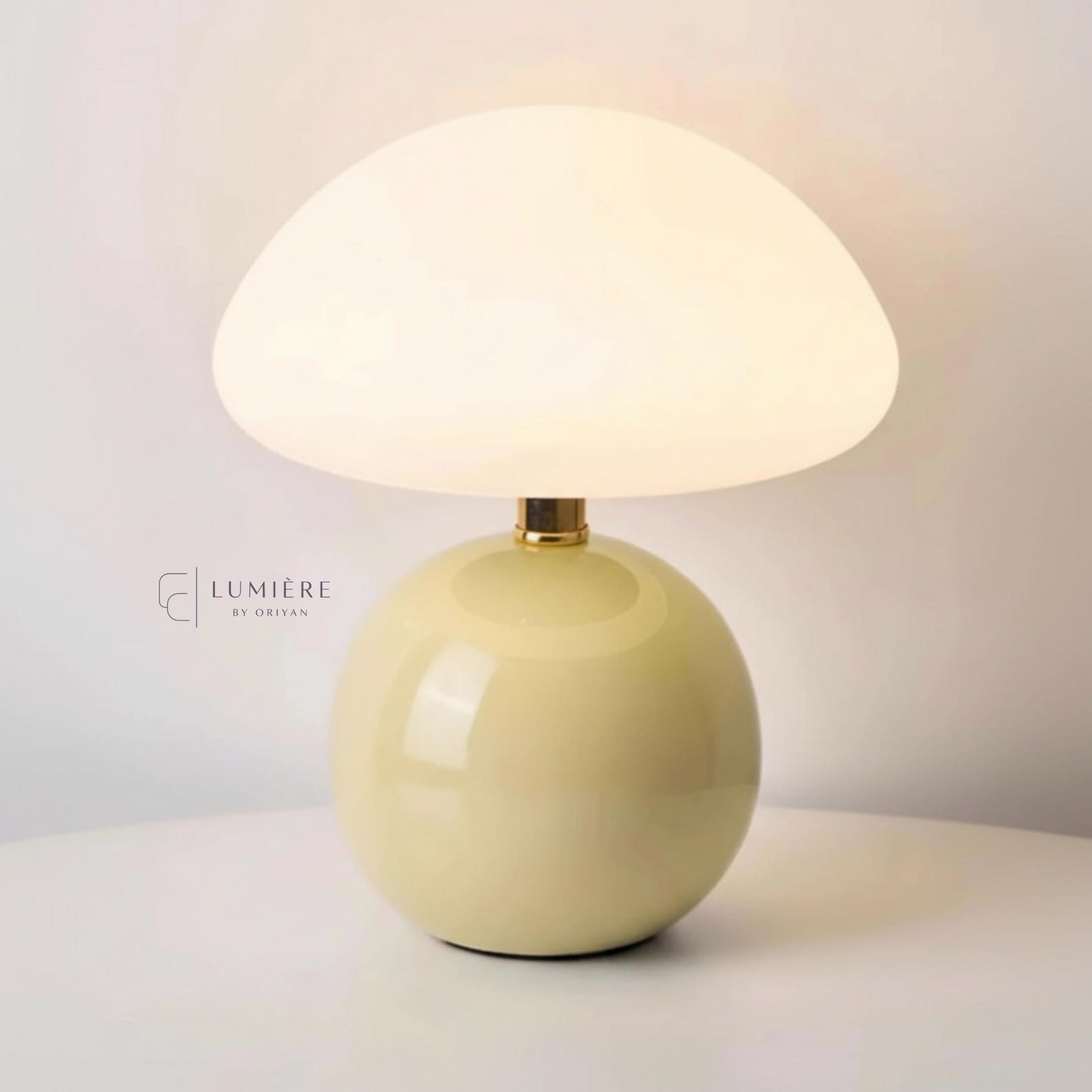 Yellow Mushroom Table Lamp | Retro Modern Bedside Light | Mid Century Nightstand Lamp | Scandinavian Night Light | Living Room cozy lighting - Beige