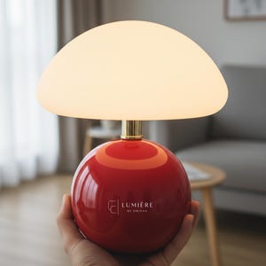 Pomarańczowa lampa stołowa w kształcie grzyba | Lampka nocna w stylu retro i nowoczesnym | Lampka nocna w stylu mid-century | Skandynawska lampka nocna | Przytulne oświetlenie salonu