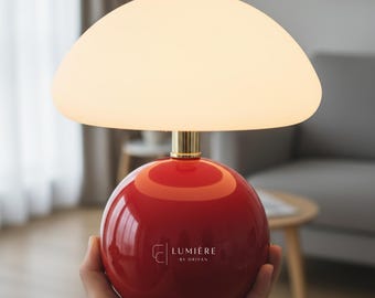 Red Mushroom Table Lamp | Retro Modern Bedside Light | Mid Century Nightstand Lamp | Scandinavian Night Light | Living Room cozy lighting
