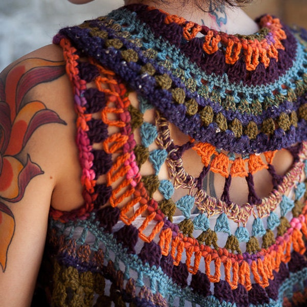 Bohemian Afternoon: A Hand-Crocheted Circle Vest, Circle Shawl, Bohemian Vest, Layering Piece, One Size Fits Most, Vest, Mandala Vest