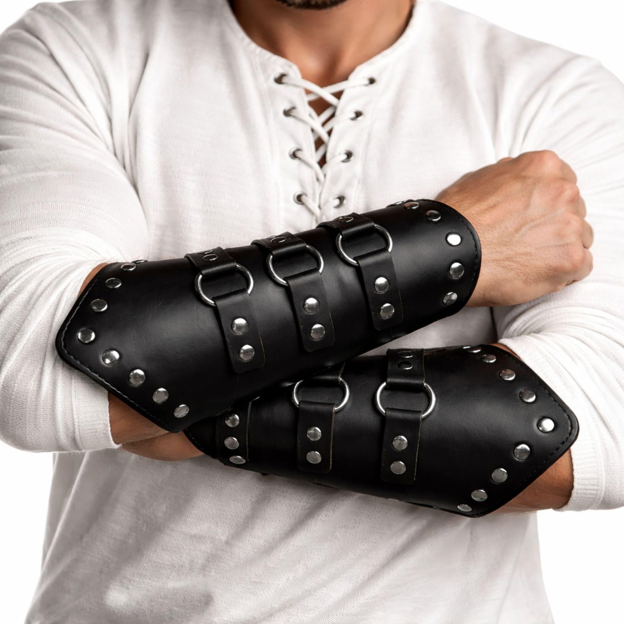Genuine Leather Arm Guards Viking Bracers Medieval Leather Gauntlets ...