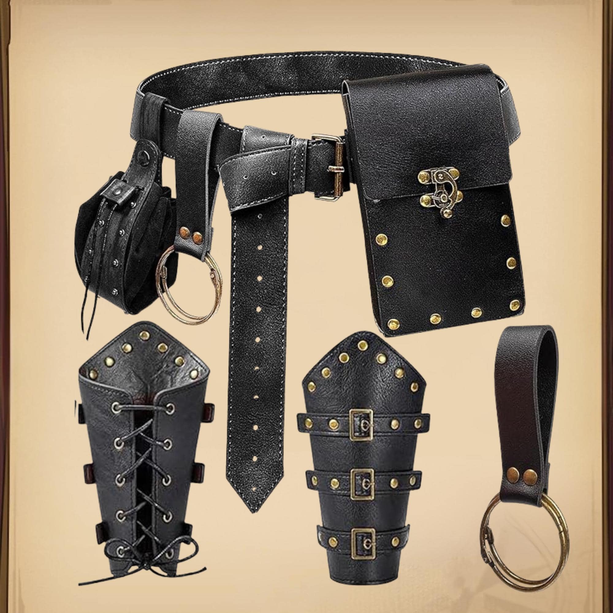 Medieval Belt Pouch Viking Bracer Hook Set, Renaissance Ren 