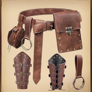 Mittelalterliche Gürteltasche im Stil der Wikingerzeit Brown Complete Set