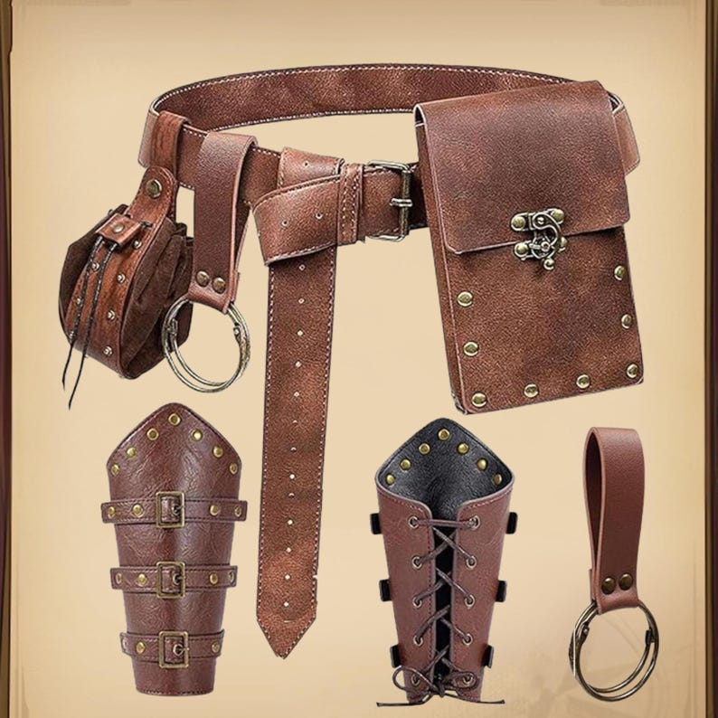 Mittelalterliche Gürteltasche im Stil der Wikingerzeit Brown Complete Set