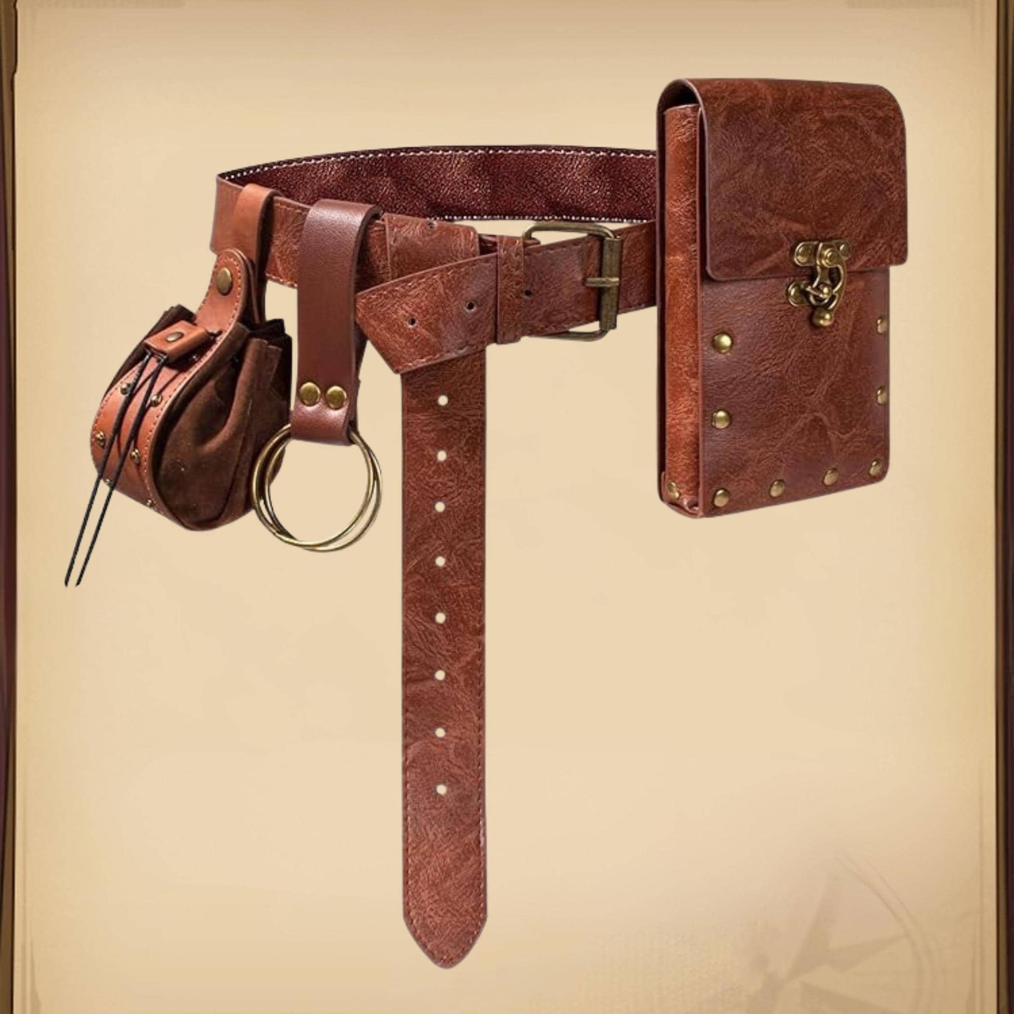 Viking Renaissance Belt Pouch Purse with Leather Bracers & Hook Strap Medieval Medieval Belt Pouch Viking Bracer Hook Set, Renaissance Ren  main image 4