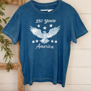 America 250 Graphic T-Shirt | Patriotic USA Tee | Indigo Batik Style Shirt | 1776–2026 Independence Day | Gift for Her & Him