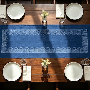 Handmade Indigo Batik Table Runner, Traditional Miao Motif, Vintage Homespun Cotton, Ethnic Indigo Table Décor