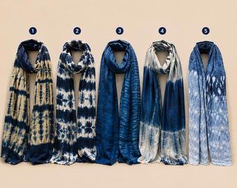 Hand-Dyed Linen Silk Scarf | Indigo Shibori Wrap | Lightweight Shawl | Travel Scarf | Gift for Her