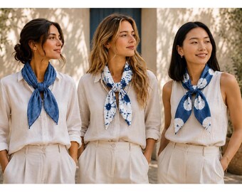 Indigo Scarf Gift Set | Hand-Dyed Cotton Blend Scarves | Lightweight Fashion Scarves | 3-Piece Gift Set | Gift for Her