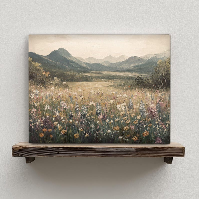 Mountain Meadow Wall Art Print Wildflower Field Landscape Printable Nature Rustic Decor, Digital Download image 4