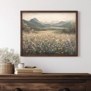 Mountain Meadow Wall Art Print Wildflower Field Landscape Printable Nature Rustic Decor, Digital Download image 7