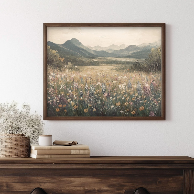 Mountain Meadow Wall Art Print Wildflower Field Landscape Printable Nature Rustic Decor, Digital Download image 7