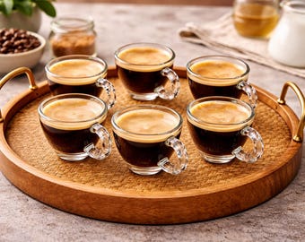 Elegante 6 teilige Glas Tee Tasse mit Perlen Griff | Minimalistische Kaffee Tasse | Teetasse | Geschenk für Sie | Modernes Teegedeck-Stück