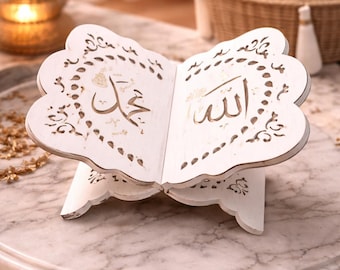 Luxury White Quran Holder | Decorative Islamic Rehal Stand |Arabic Calligraphy Quran Stand | Ramadan and Eid Gift | Muslim Home Decor