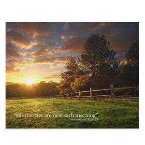 Sunrise Landscape Puzzle | Christian Scripture Puzzle - Christian Inspired Puzzle - His Mercies are New Each Morning