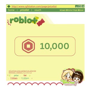 Op de afbeelding: Een screenshot van een webpagina met het woord "roblot" en gummy snoepjes. Een afbeelding toont "10.000". De pagina bevat tekst over prijzen en een cartoonafbeelding. Het websiteadres is bovenaan zichtbaar.