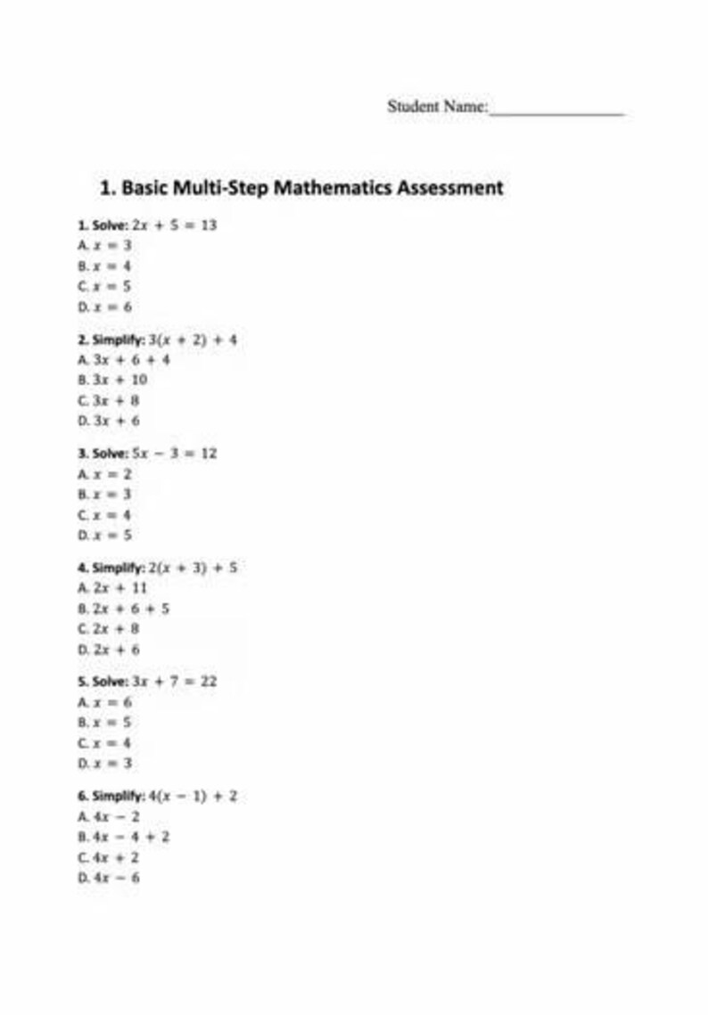 Basic Multi-Step Equations Datenassessment Bild 2