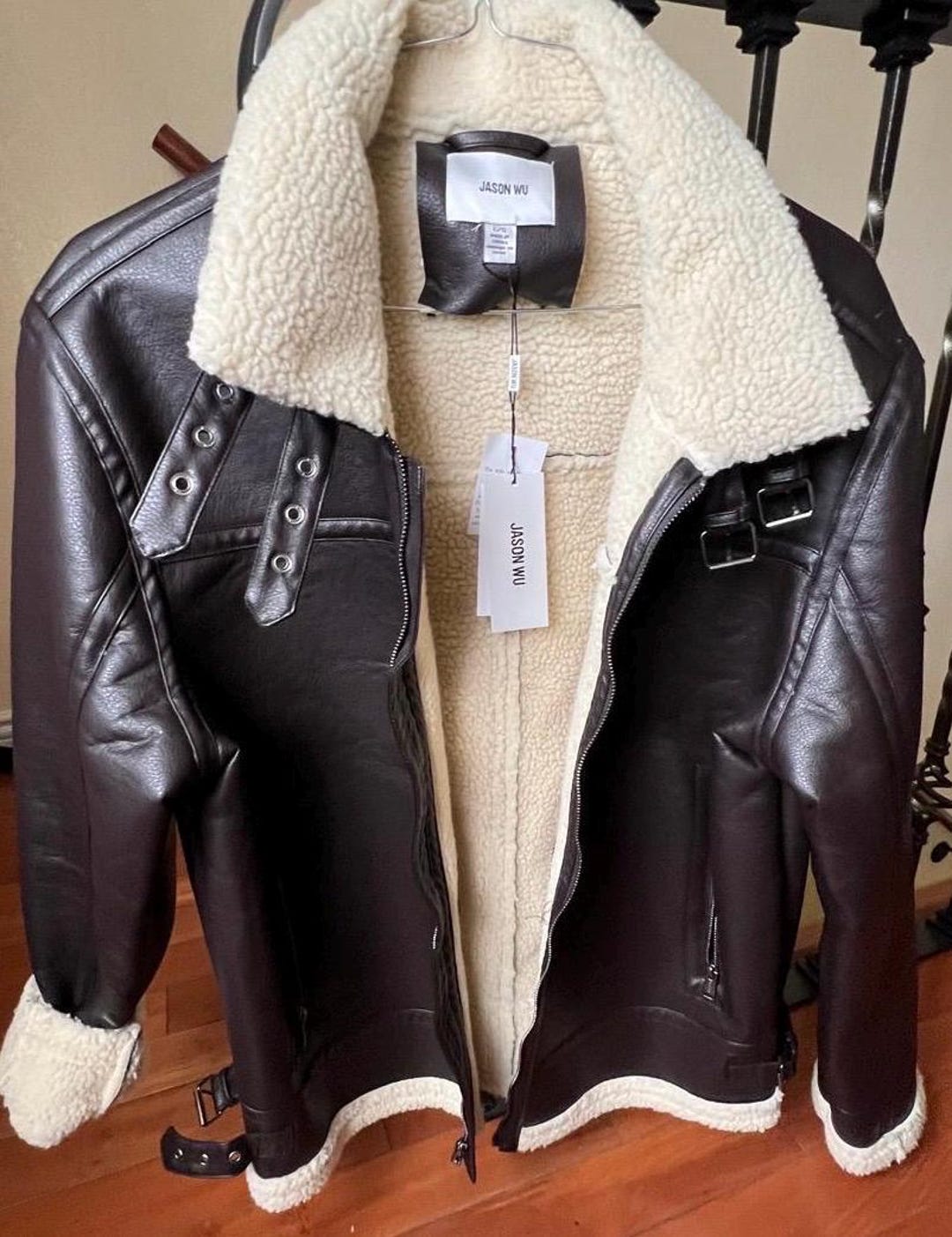 Jason Wu Faux Shearling Trim Aviator Jacket – Brown | Luxe Winter ...