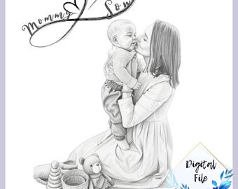 Moederdagcadeau Portret van Foto | Gepersonaliseerd cadeau voor moeder en zoon | Gepersonaliseerde schetsportret | Digitale download